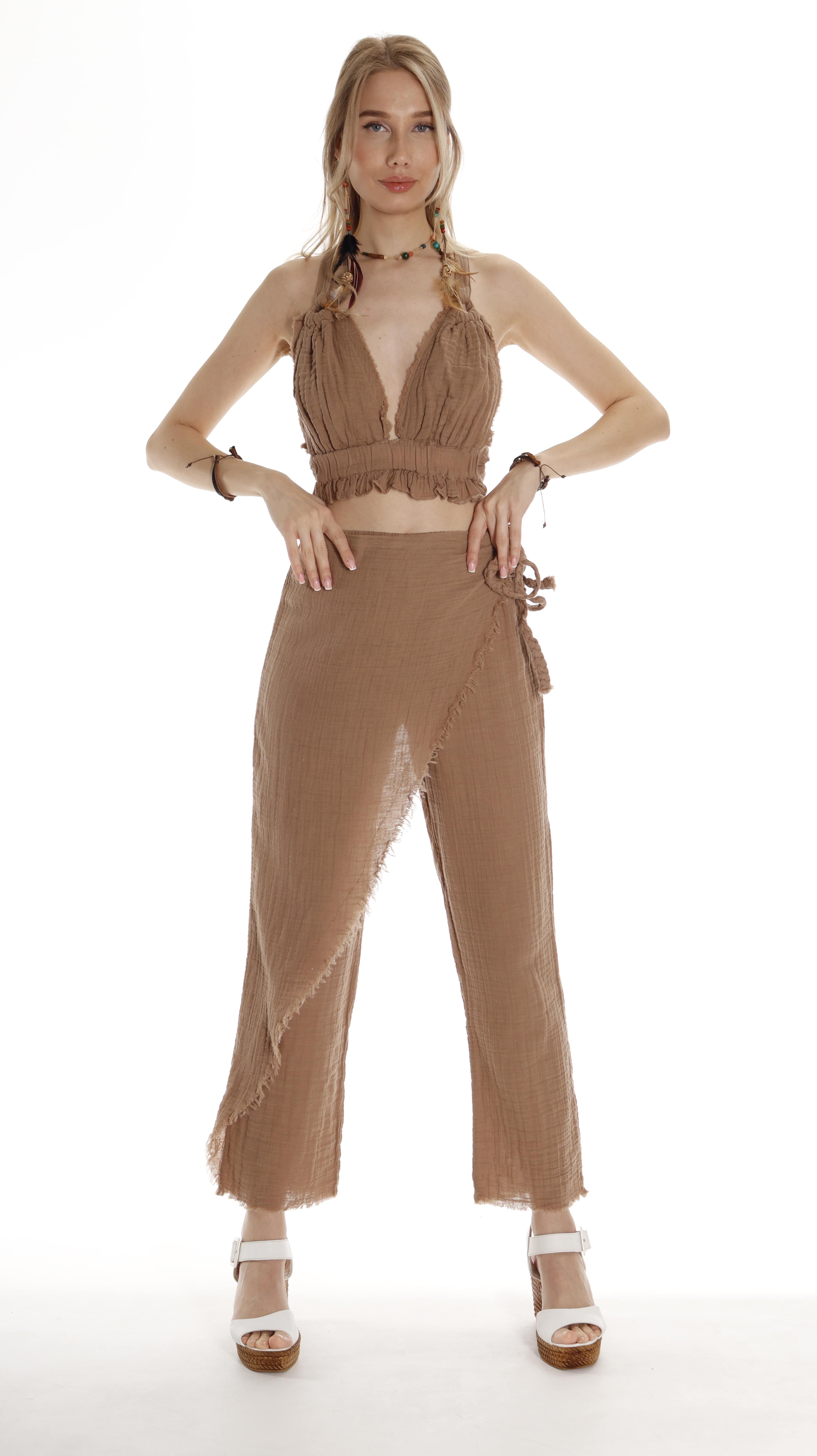 Boho Organic Cotton Crop Top - Resort Wear, Summer Beach Cover Up - Gift for Her - Miyawfashion