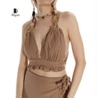 Boho Organic Cotton Crop Top - Resort Wear, Summer Beach Cover Up - Gift for Her - Miyawfashion