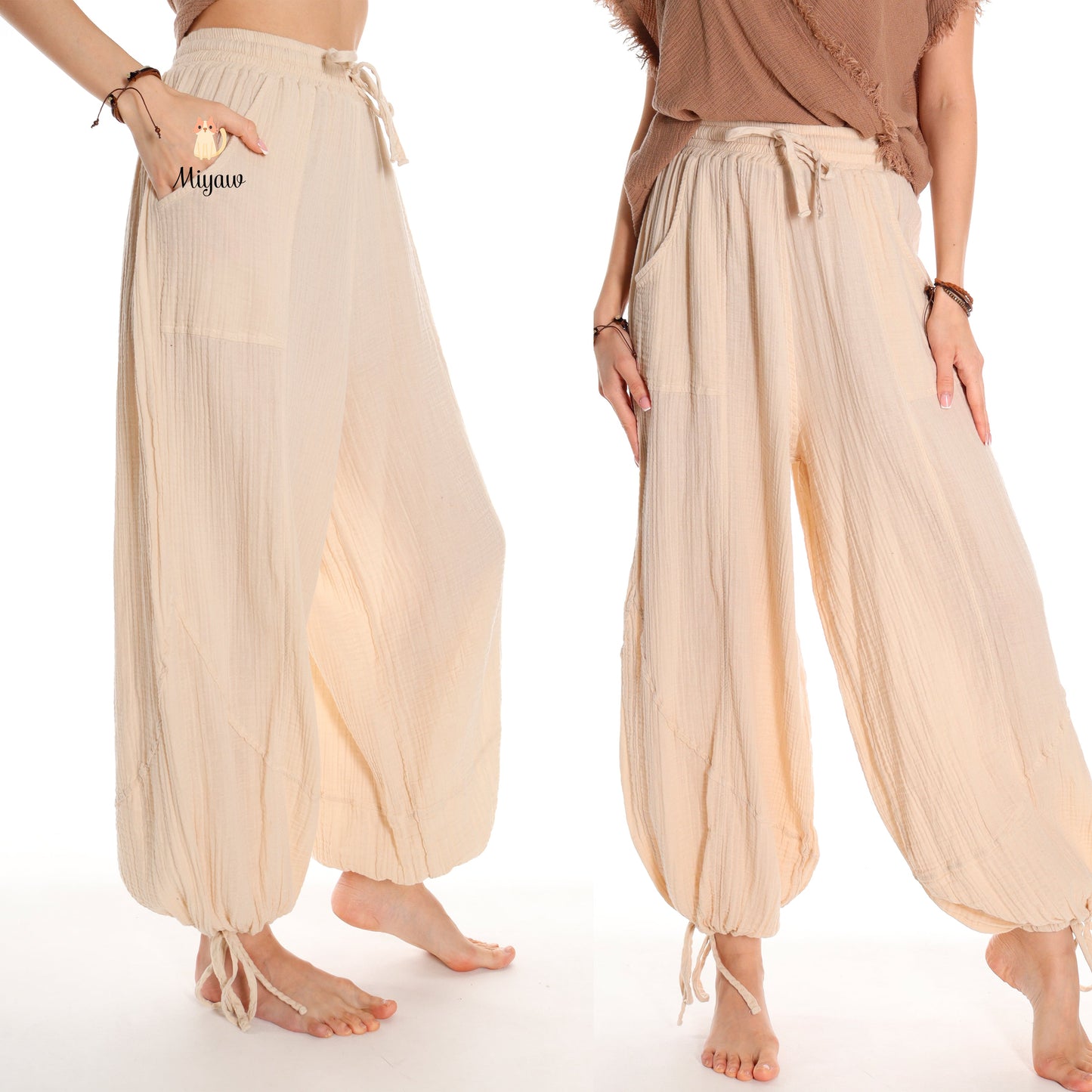 Handmade Boho Cotton Harem Pants: Perfect for Resort Wear - Miyawfashion Miyawfashion