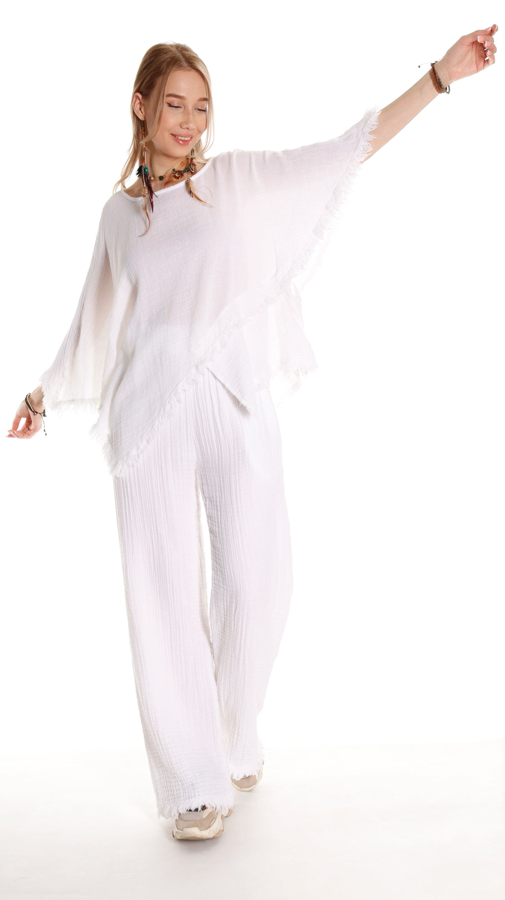 Handmade Organic Cotton Boho Top with Bat-Wing Sleeves - Miyawfashion