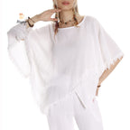 Handmade Organic Cotton Boho Top with Bat-Wing Sleeves - Miyawfashion