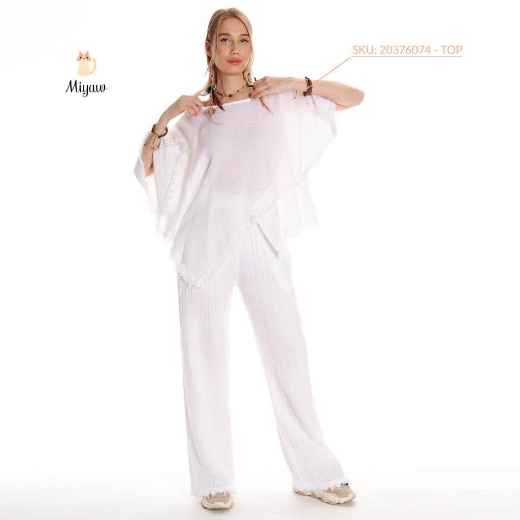 Handmade Organic Cotton Boho Top with Bat-Wing Sleeves - Miyawfashion