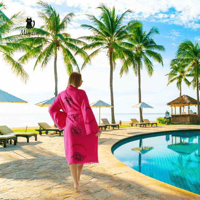 Handmade Fuchsia Long Sleeve Women's Robe for Home & Beach Comfort - Miyawfashion