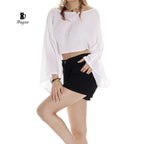 Woman in boho chic top with boat neck, a long sleeve cotton boho top