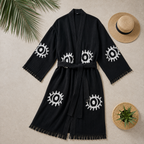 Black Evil Eye Cotton Kimono Robe | Spa & Beach