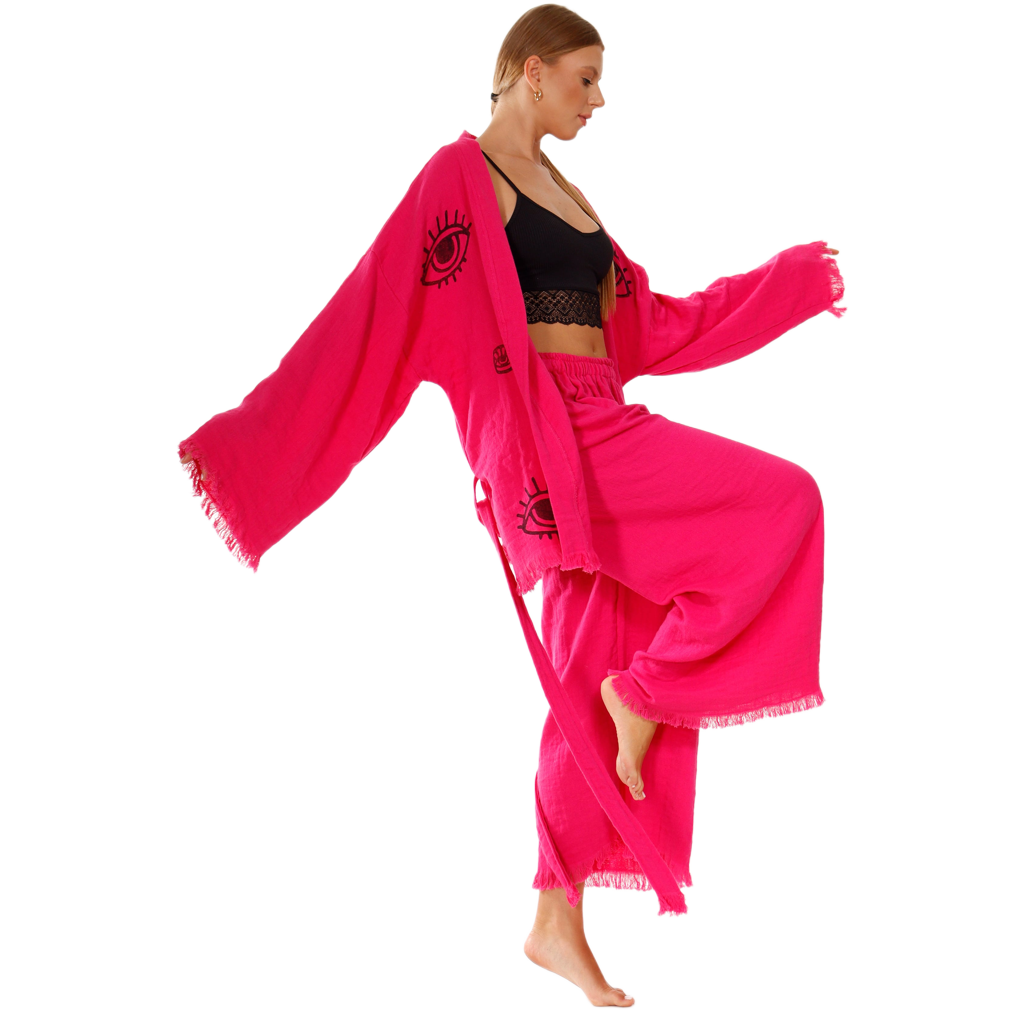 Comfy Organic Lounge Pant Suit - Vibrant Fuchsia Boho Style - Miyawfashion Miyawfashion