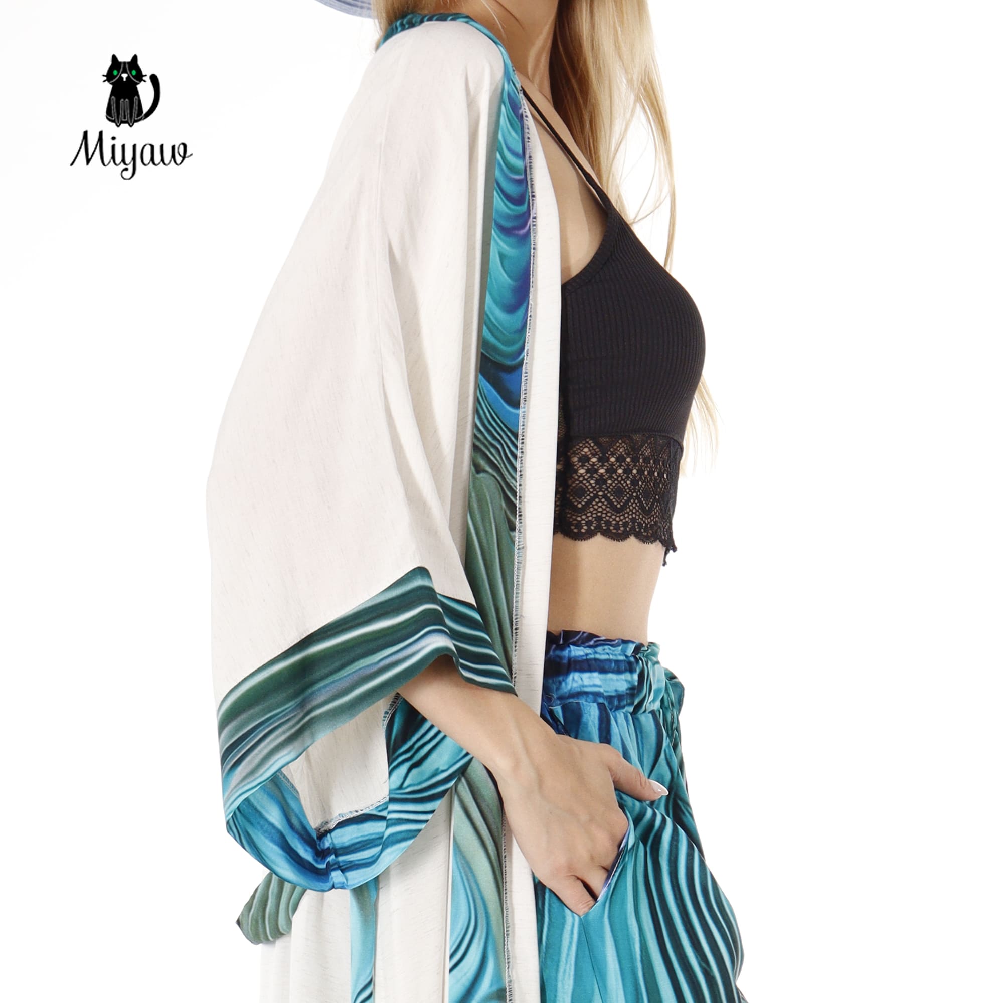 Resort Linen Cover Up, Linen Kimono Robe with blue belt