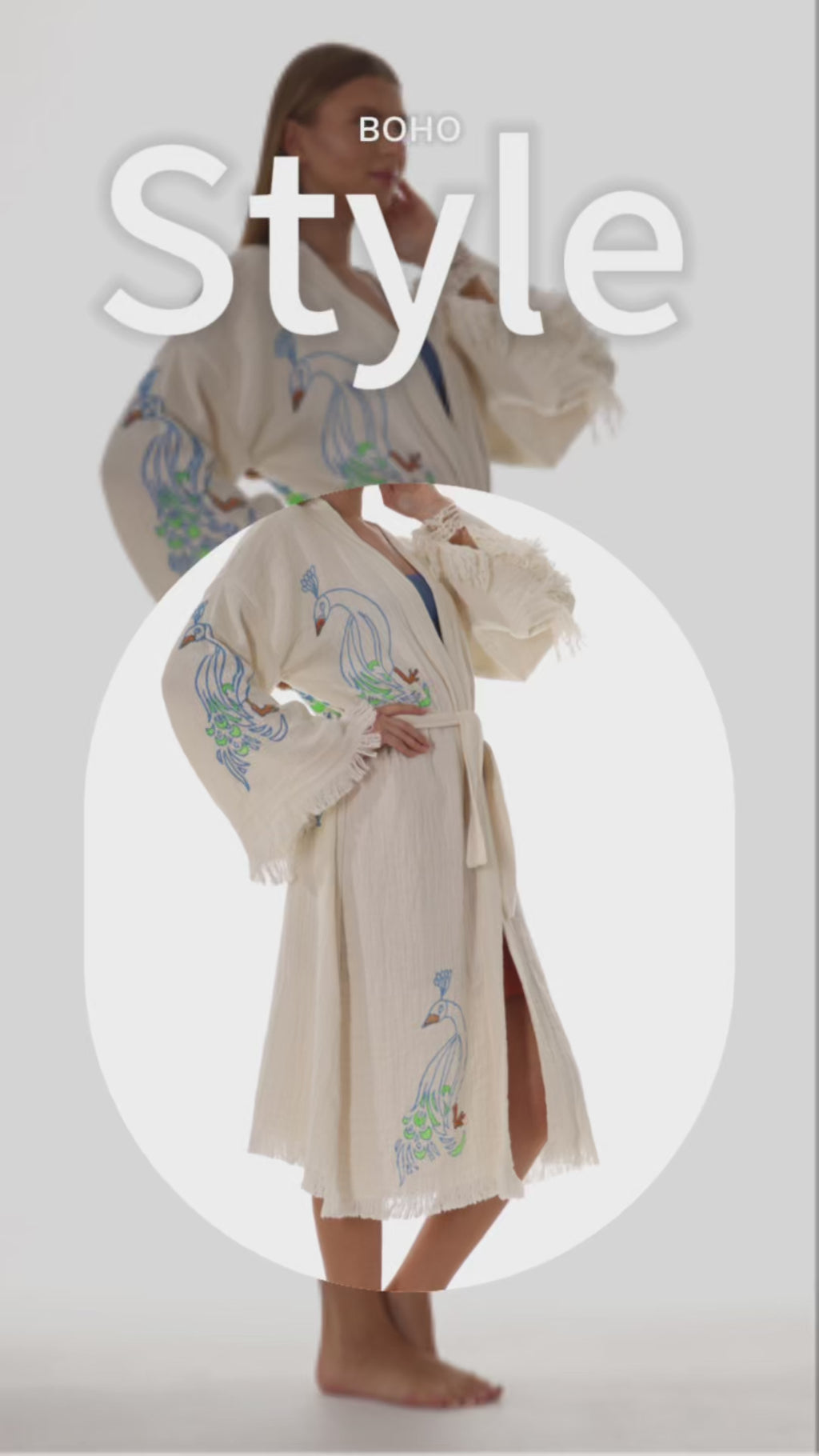 Wholesale Peacock Stamp Kimono Robe – Boho Chic Bathrobe for Boutiques