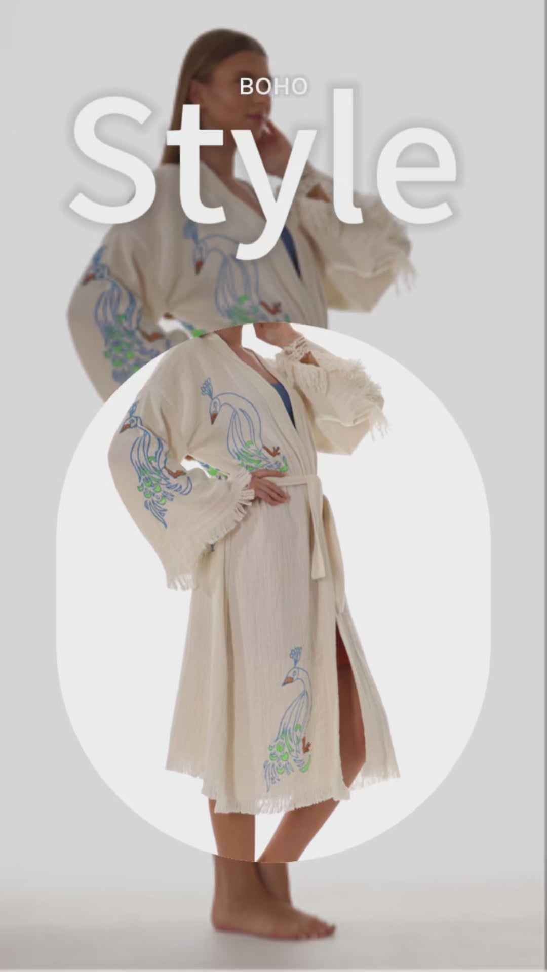 Wholesale Peacock Stamp Kimono Robe – Boho Chic Bathrobe for Boutiques