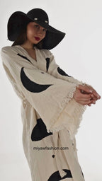 Natural Organic Cotton Kimono Robe with Black Circles