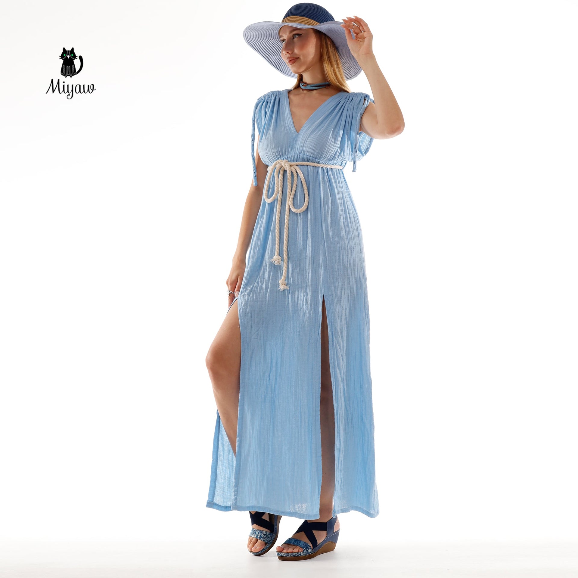 Wholesale Boho Goddess Dress - Organic Cotton Maxi Dress for Women Light Blue / M / 100% Cotton Wholesale Boho Goddess Dress - Organic Cotton Maxi Dress for Women Light Blue / M / 100% Cotton