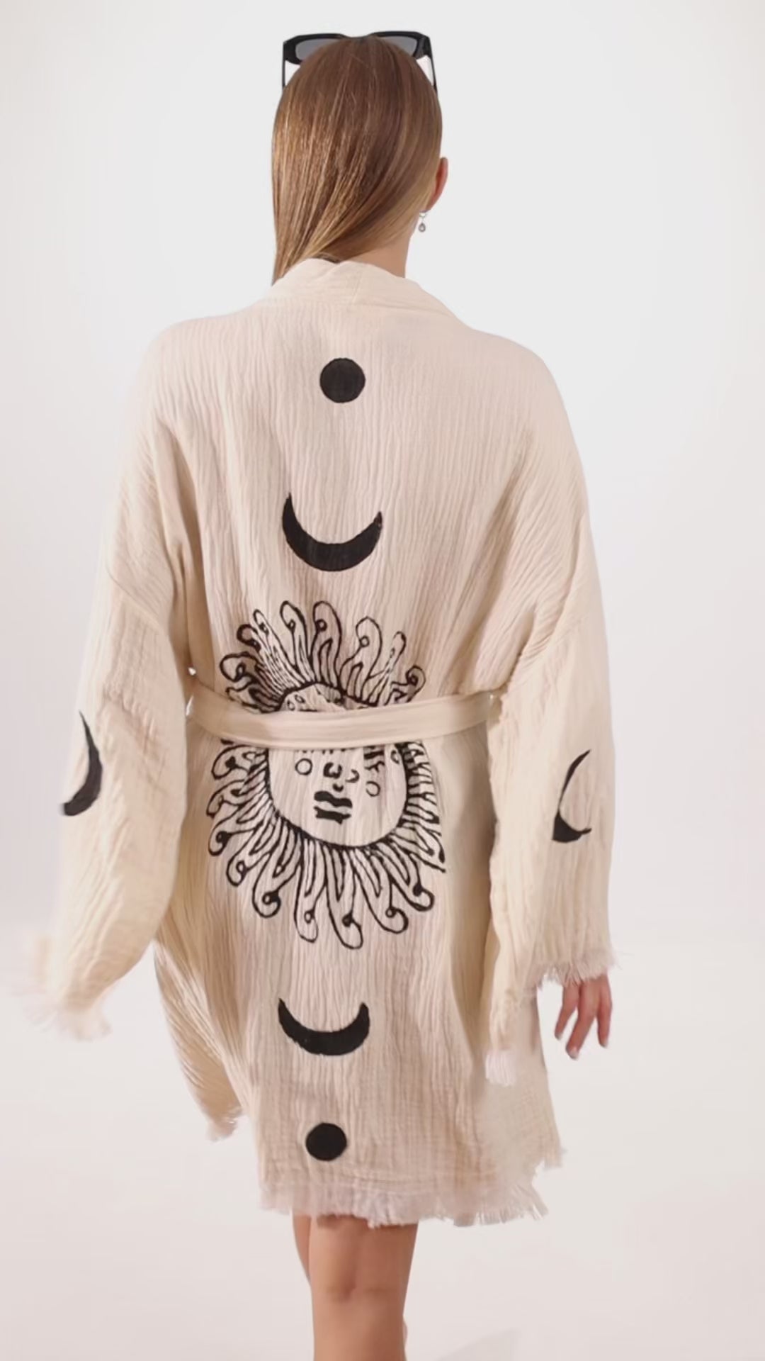 Boho Sun and Moon Kaftan - Organic Cotton Handcrafted Kimono Robe