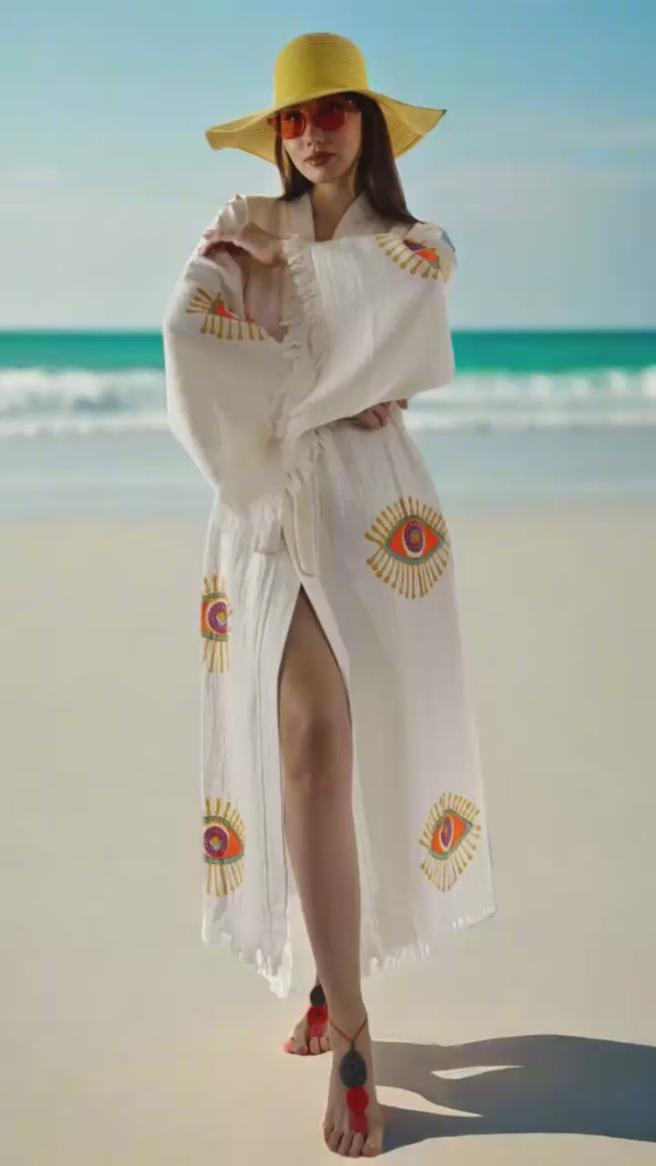 Wholesale Organic Cotton Duster – Neon Eye Kimono Robe