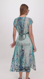 Blue Short Sleeve Maxi Dress - Abstract Print Summer Dress