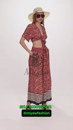 Resort Ready Boho Crop Top and Wide Leg Pant Set - Boho Chic