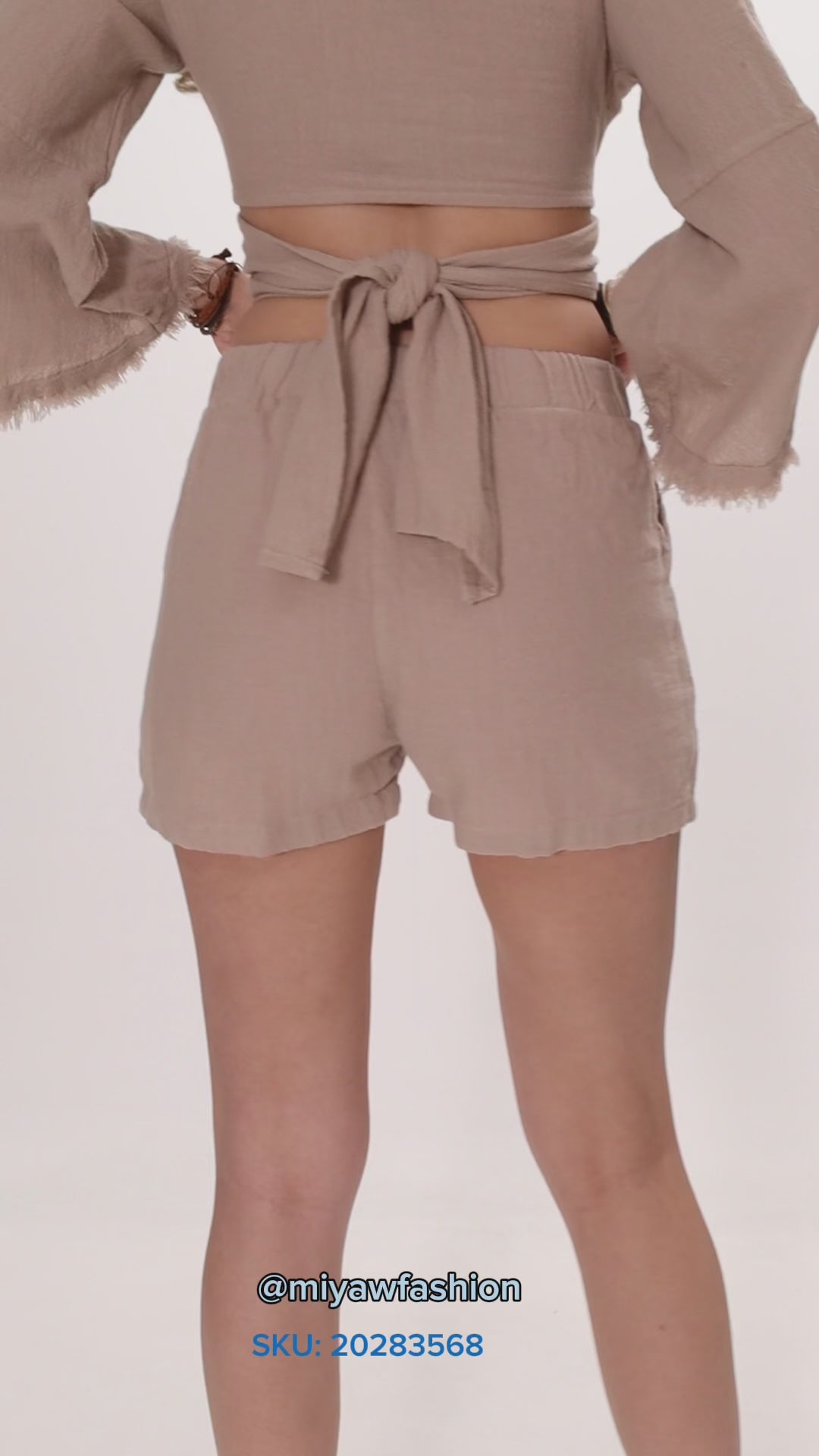 Trendy Bohemian Crop Top with Wide Sleeves and Tie Belt