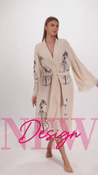 Wholesale Handmade Guitar Stamped Kimono Robe - Boho Bathrobe for Music Lovers