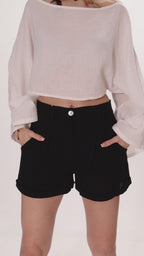 Black Women's Cotton Shorts with Pockets - Resort Chic