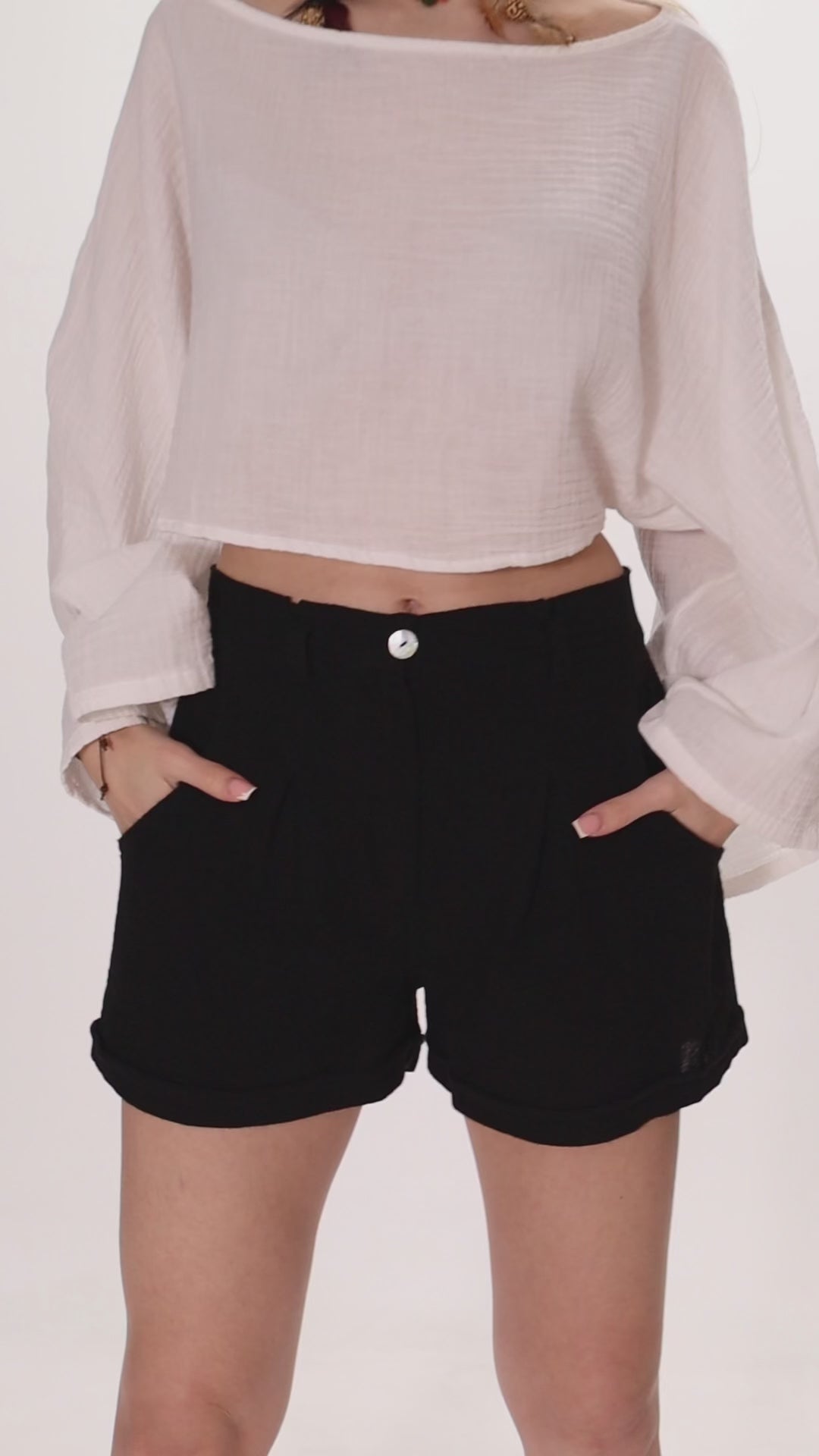 Black Women's Cotton Shorts with Pockets - Resort Chic