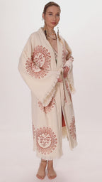 Unique Sun Stamped Robe: Eco-Friendly Organic Cotton Boho Kimono