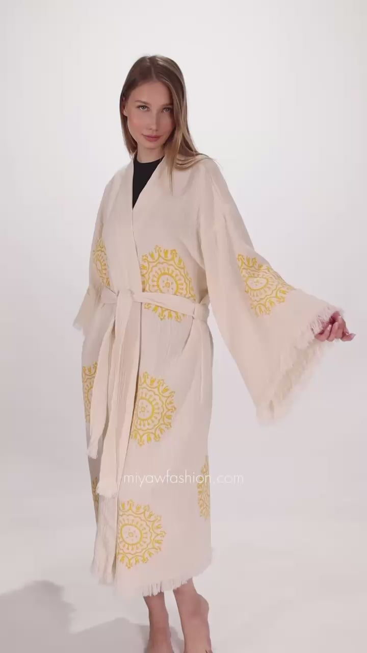 Boho Cotton Mandala Pattern Kimono Robe for Yoga Lovers