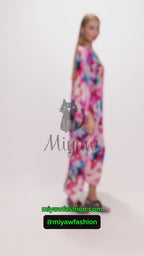 Boho Pink Maxi Dress with Bat Wing Sleeves and V Neck - Chic Style