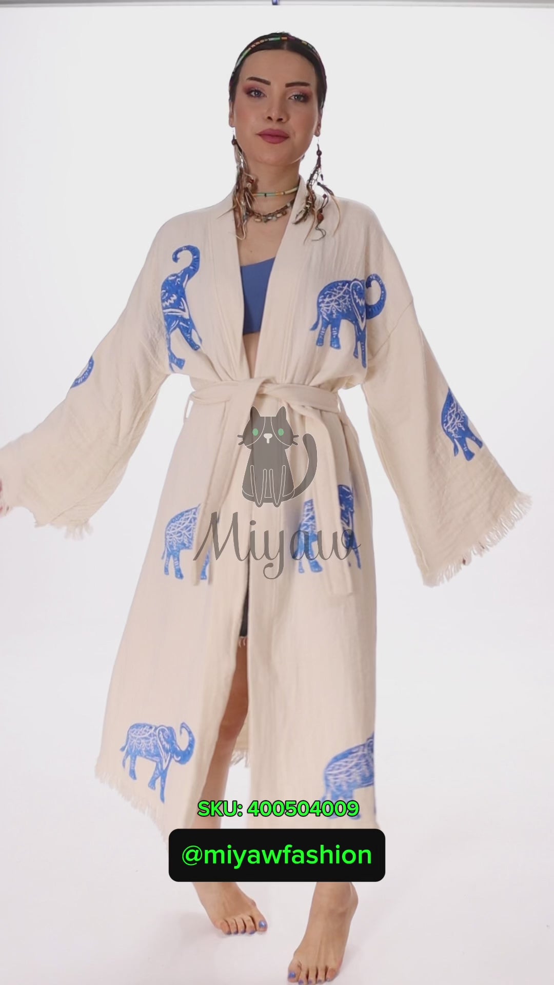 Ethically Made Organic Cotton Elephant Kimono for Beach Days and Mornings