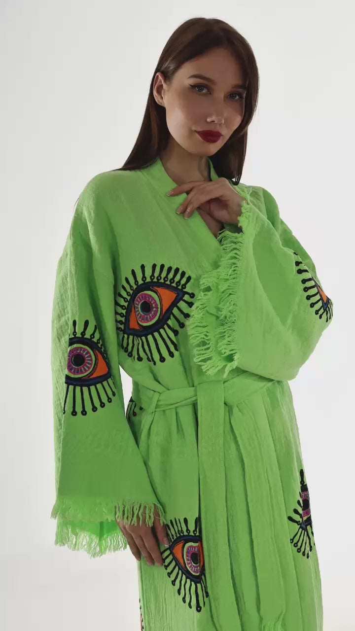 Wholesale Neon Eye Organic Cotton Kimono Robe – Handmade
