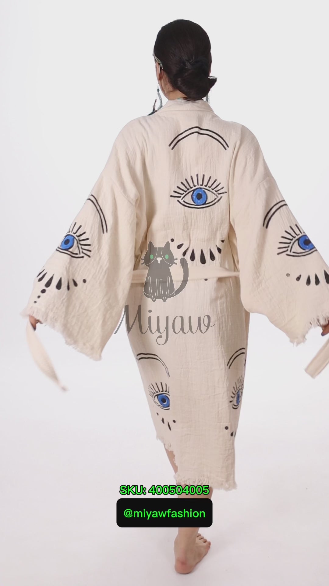 Long Sleeve Boho Beach Kimono Robe made of Organic Cotton