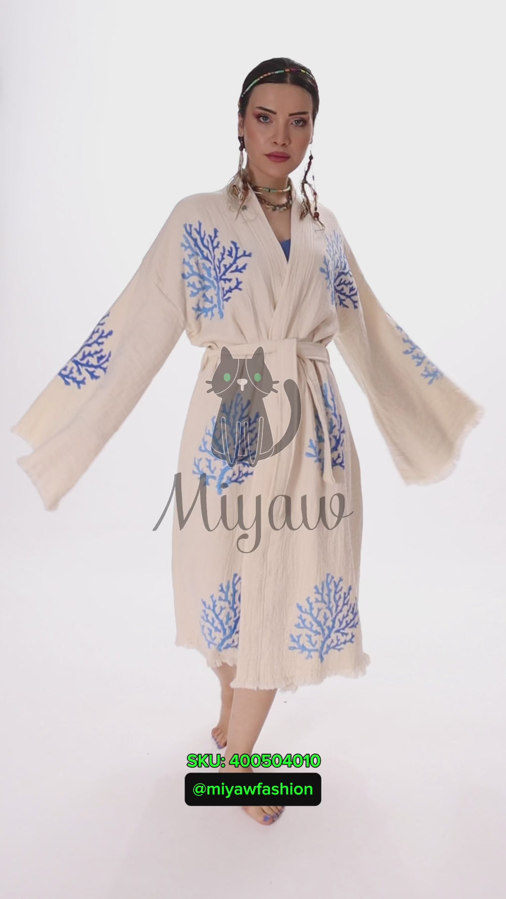 Handcrafted Organic Cotton Kimono in Blue Sea Coral