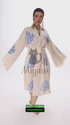 Handcrafted Organic Cotton Kimono in Blue Sea Coral