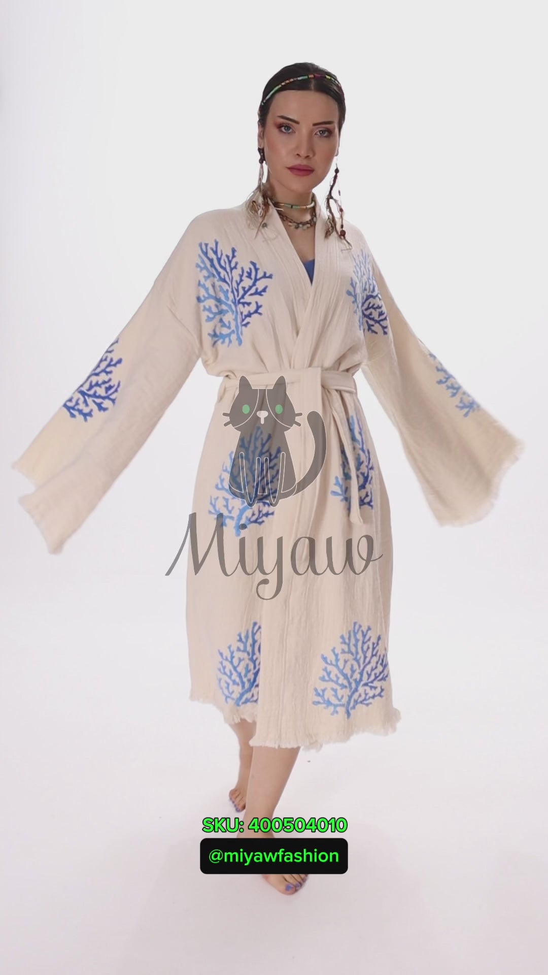Handcrafted Organic Cotton Kimono in Blue Sea Coral