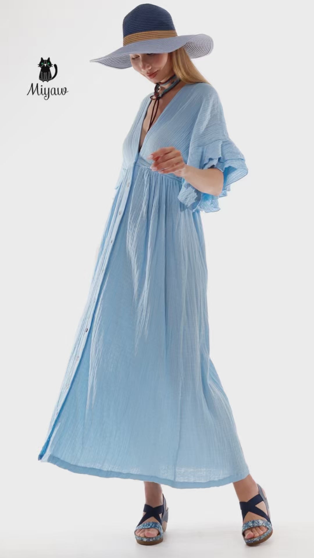Boho Maxi Dress, Bohemian Blue Cotton Dress