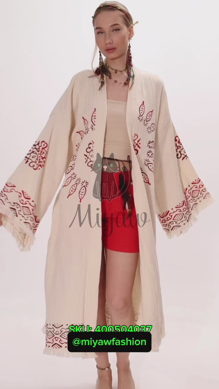 Boho Organic Cotton Mandala Stamped Bathrobe for Beach & Home