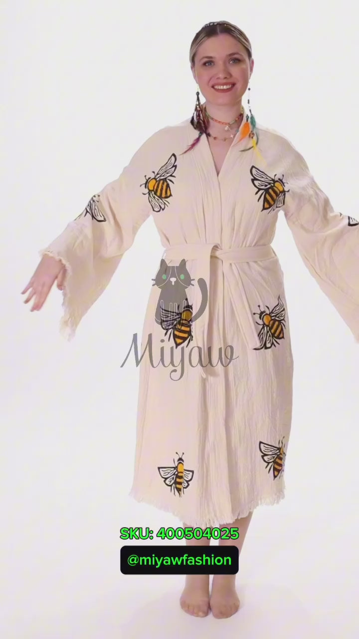 Handcrafted Boho Bee Printed Cover Up in Eco-Friendly Cotton