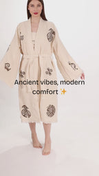 Women's Aztec Cotton Bathrobe – Long Kimono Style Robe