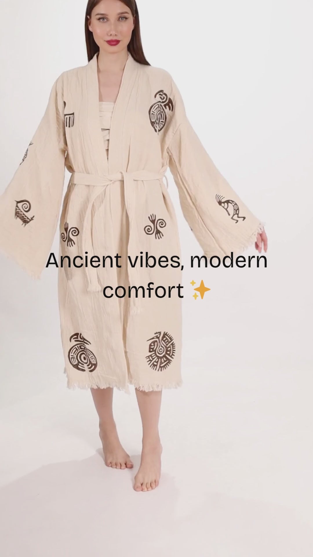 Women's Aztec Cotton Bathrobe – Long Kimono Style Robe