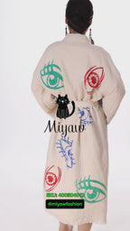 Colorful Eyes-Stamped Boho Beach Kimono | Handmade with Organic Cotton