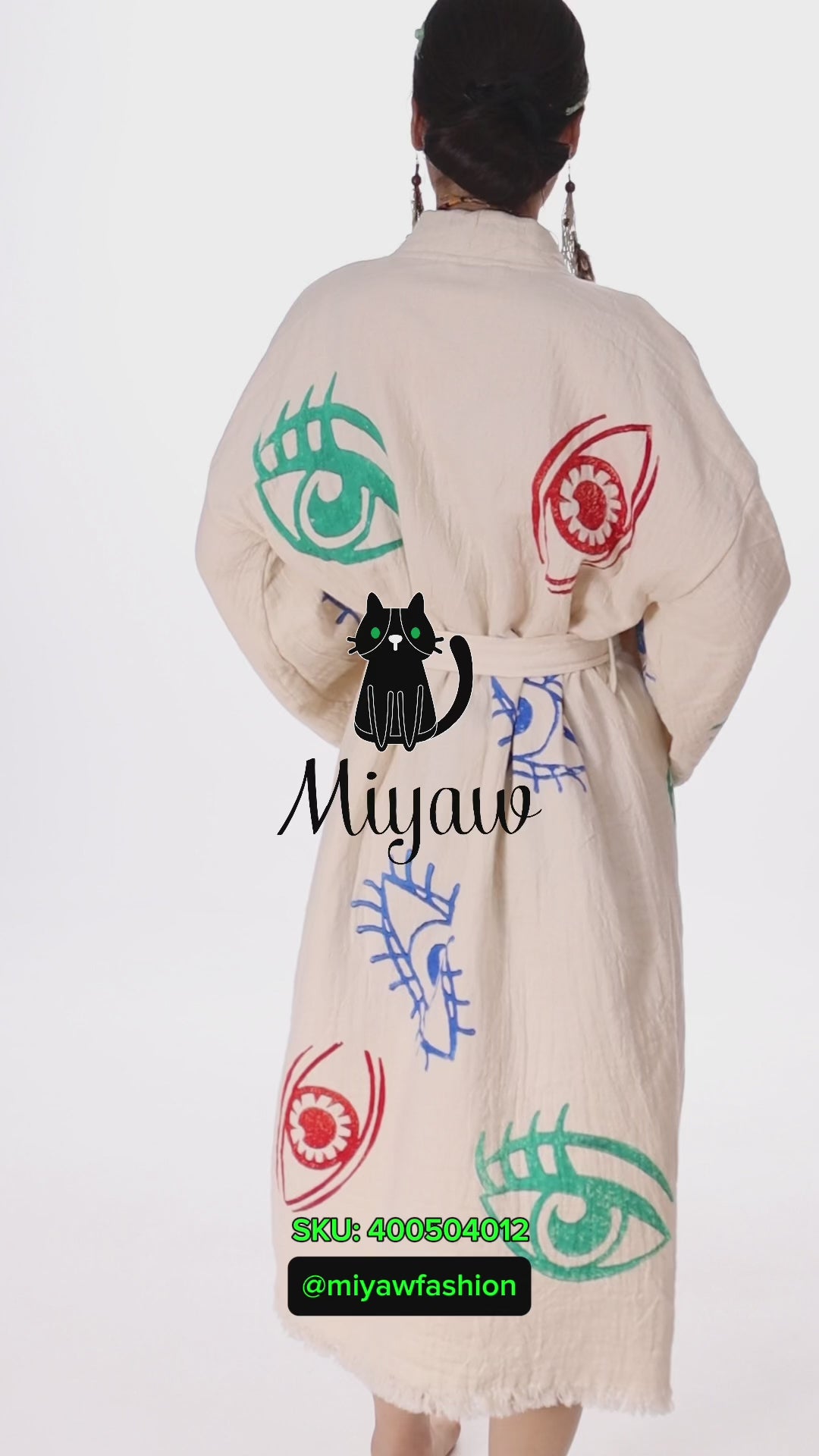Colorful Eyes-Stamped Boho Beach Kimono | Handmade with Organic Cotton