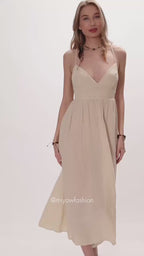 Cotton Boho Maxi Dress with Open Back - Gift for Wife, Girlfriend