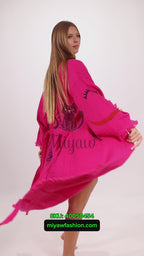 Handmade Fuchsia Long Sleeve Women's Robe for Home & Beach Comfort