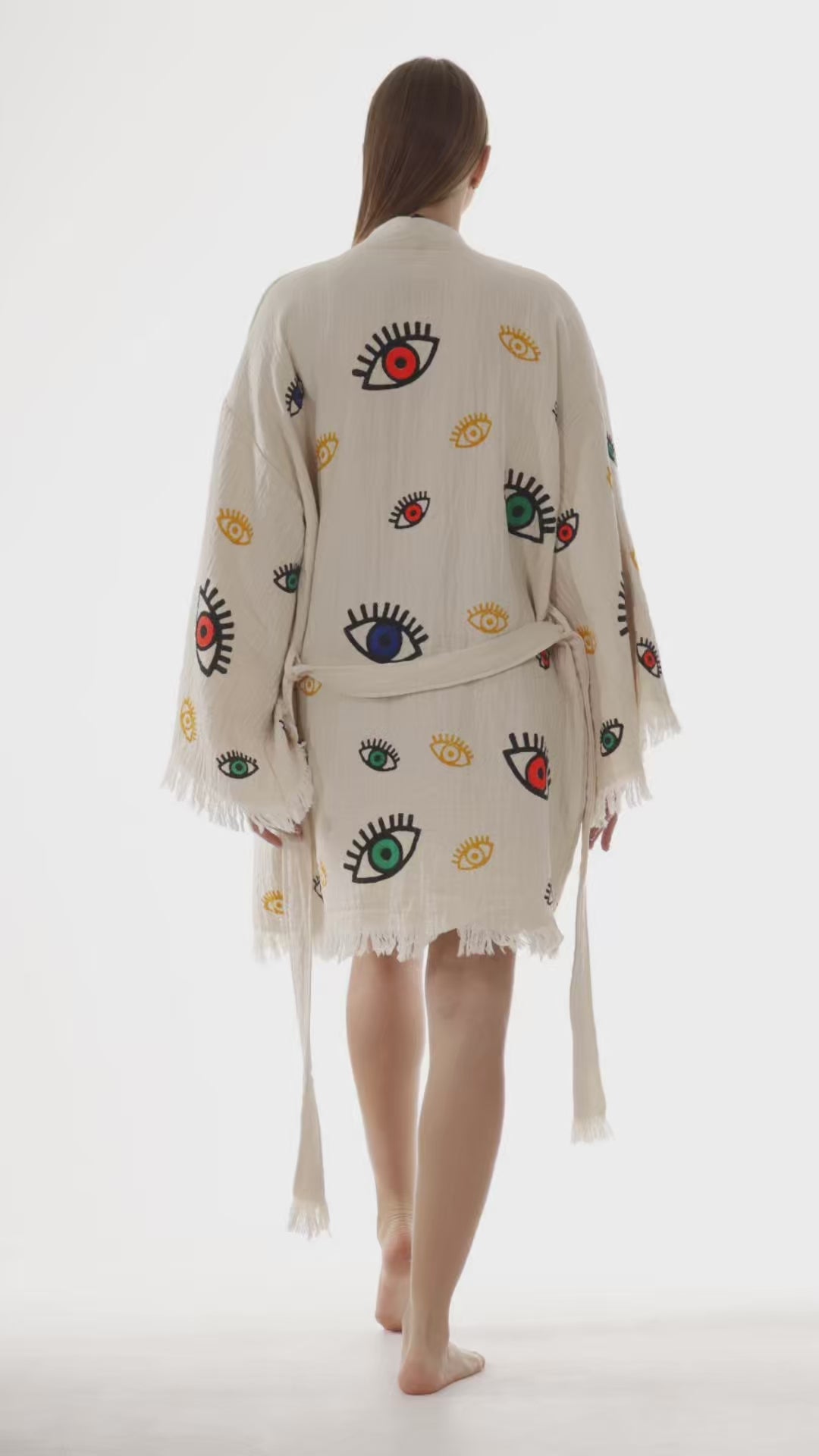 Bulk Organic Cotton Handcrafted Colorful Eyes Kimono
