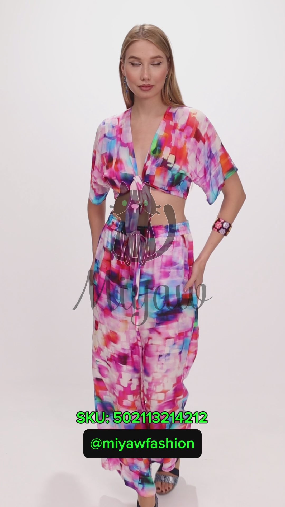 Pink Resort Style Set - Boho Crop Top and Wide Leg Pants