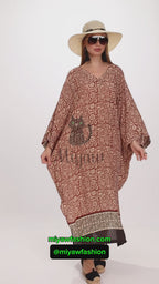 Bat Wing Maxi Dress in Brown, Long Sleeve Flowy Dress