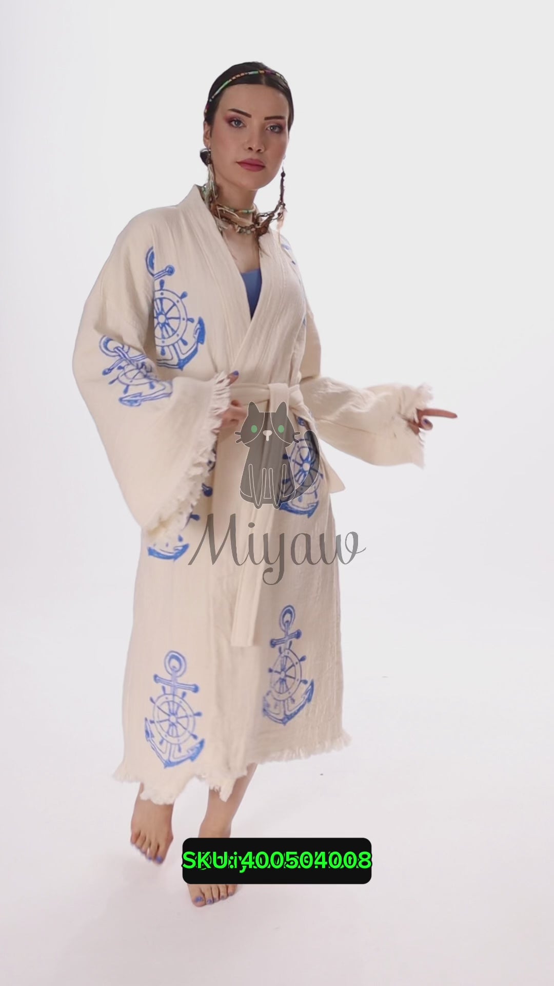 Organic Cotton Nautical Anchor Beach Kimono Robe for Ocean Lovers