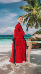 Handcrafted Red Valentine's Day Kimono Robe with Heart Design - Wholesale Ready