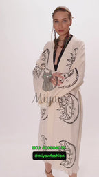Boho Moon and Sun Print Organic Cotton Kimono Robe for Beach Days