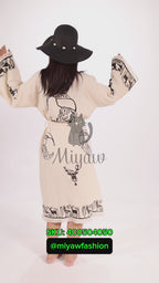 Handmade Santa Claus Print Beach Kimono Robe - Boho Christmas Tree Stamp - Unique Gift Idea