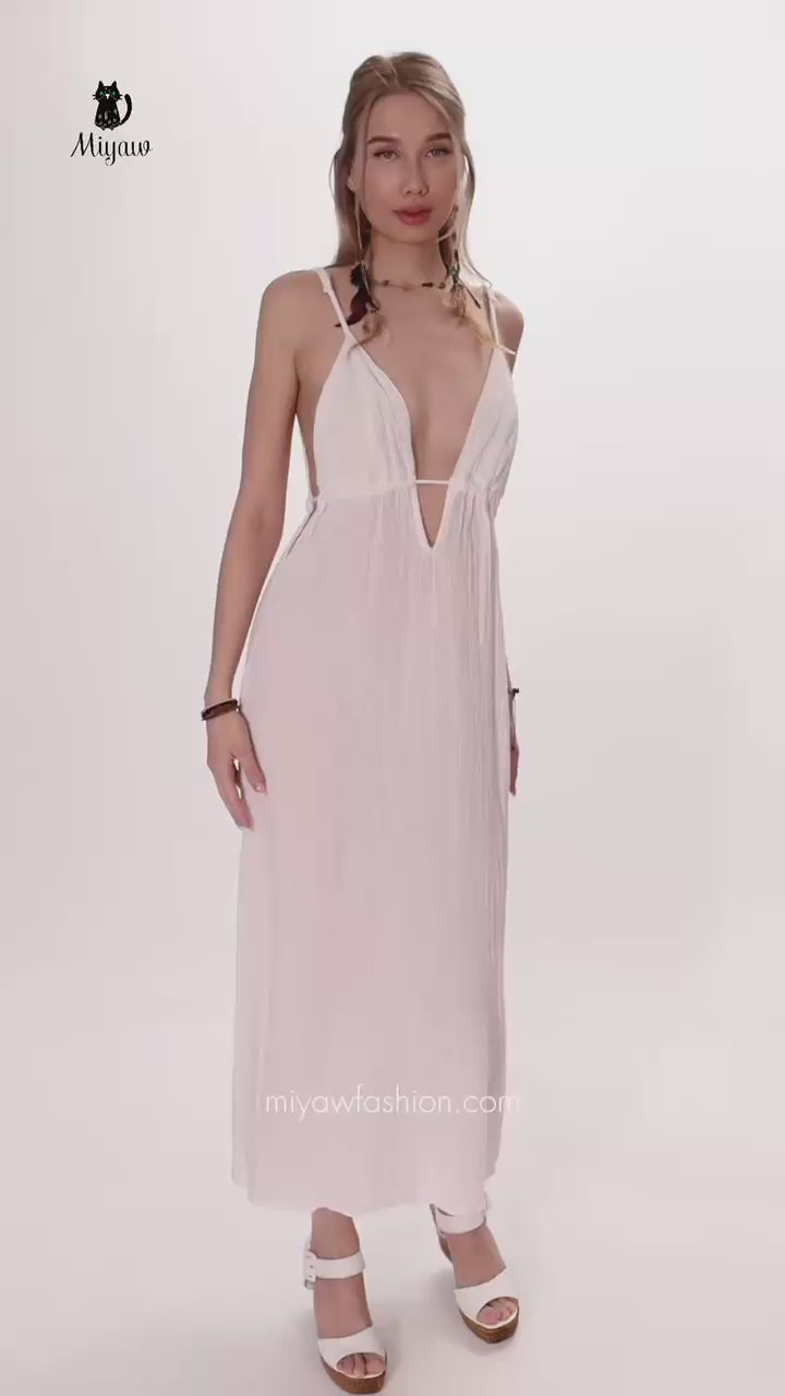 Organic Cotton Boho White Sleeveless Dress - Eco-Friendly Fashion