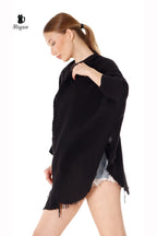 Black Silver Moon Phase Cotton Beach Cover Up Poncho